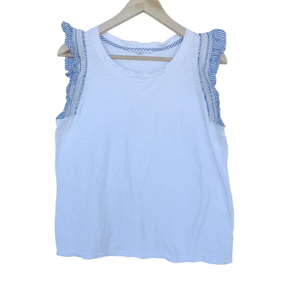Jane + Delancey Women's White Ruffle Sleeve Tank Top Size Small Cotton Blend